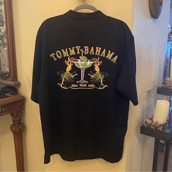 Tommy Bahama Men Black Final Shake Down Hula Girls Martini Embroidery Silk Top-L - Picture 1 of 8